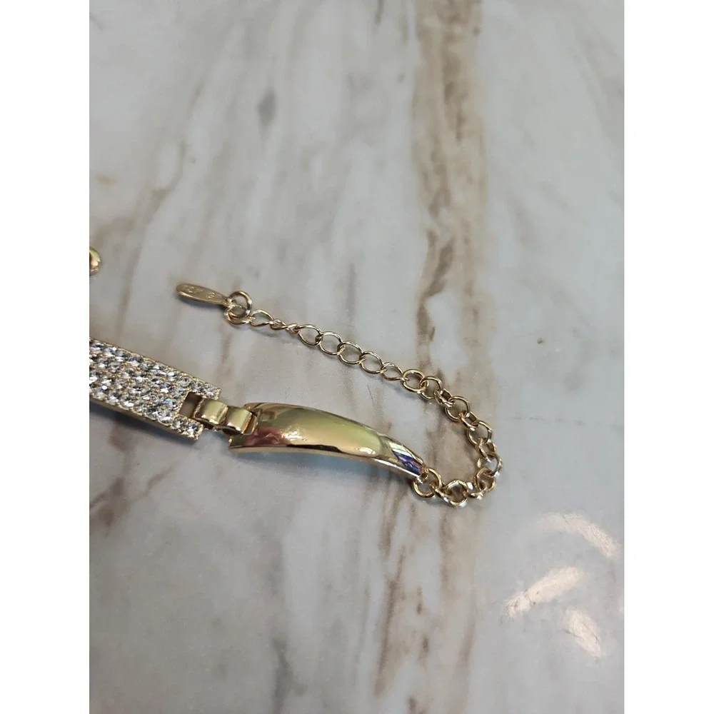 18K GP Crystal Bar Link Bracelet Gold Tone Adjustable 5.5-8